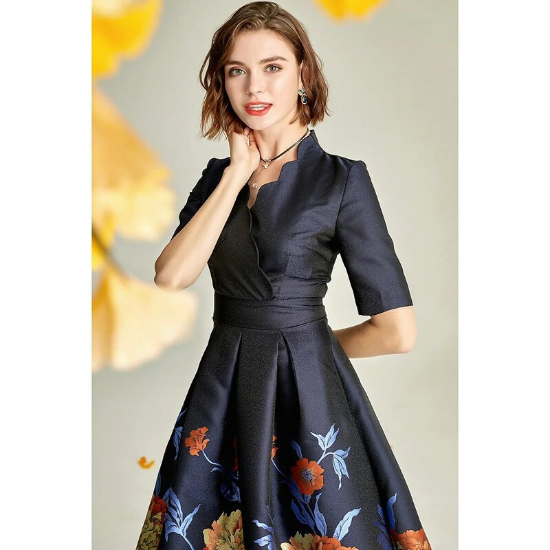 Tailor متجر الخامس الرقبة البحرية luxur منتصف طول فستان سليم مأدبة الديباج أم العروس فستان حجم كبير