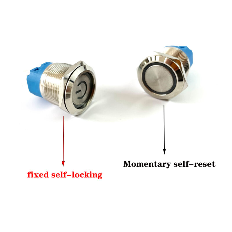 12/16/19/22mm Waterproof Metal Push Button Switch LED Light Momentary Latching Car Engine Power Switch 5V 12V 24V 220V Red Blue