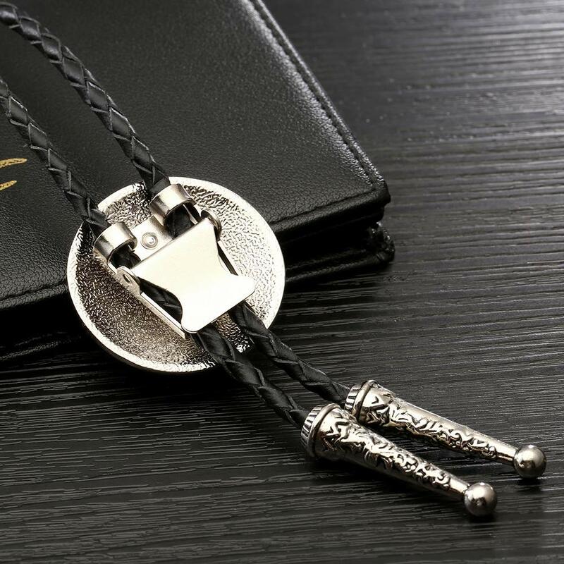 Metal round pandent  bolo tie for man Indian cowboy western cowgirl leather rope zinc alloy necktie