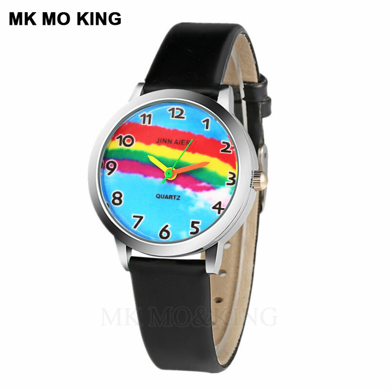Relógio de pulso digital de quartzo para crianças, relógio digital de desenho animado com arco-íris, céu, azul, vermelho, para meninos e meninas, presentes