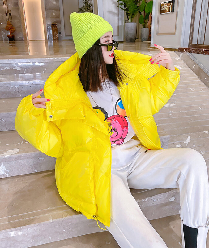2024 Fashion Winter Oversize Jacket Women Candy Color Casual All-Match Multi-Pocket Bread Coat per le donne Shiny Big Hooded parka