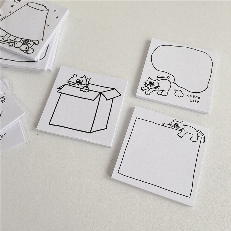 간단한 그림 귀여운 고양이 대화 상자 메모 패드, 미니 노트북 문구, 사무실 메모, 메시지 용지, 학용품 50 매