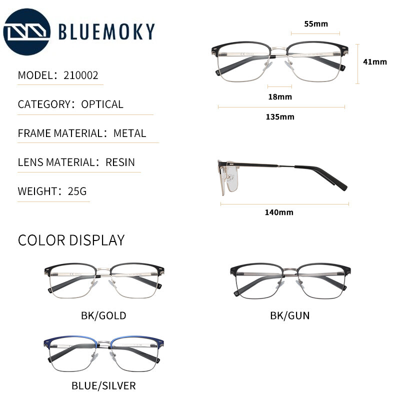 Bluemoky half-rim prescrição óculos homem anti azul luz fotocromática miopia hyperopia óptica progressivo eyewear