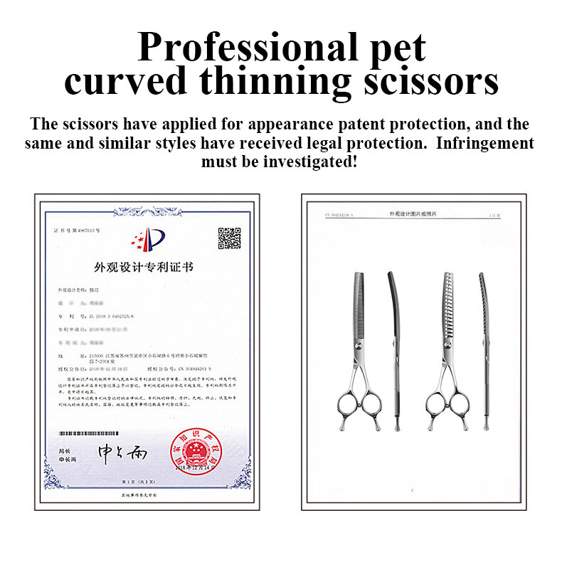 Fenice Professional Dog Grooming Shears, Curvo Diluindo Tesoura para Rosto e Corpo do Cão, de Alta Qualidade, JP 440C, 7.0 7.5"