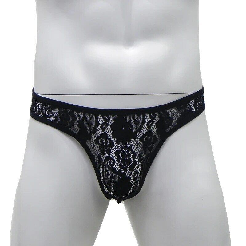 CLEVER-MENMODE Mannen Lace Thong Sexy Ondergoed See Through Tanga Hombre G String Transparante Lingerie Onderbroek T-Back Slipje