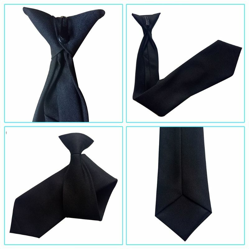 Gravatas de seda de imitação de cor preta, 50x8cm masculinos, uniforme preto sólido, pré-amarrar, gravatas de pescoço para segurança, casamento, funeral