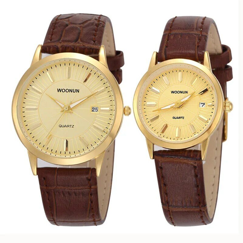 Relojes de pulsera de cuarzo con correa de cuero genuino para hombres y mujeres, par de relojes de pareja de lujo, relojes casuales de moda, el mejor regalo