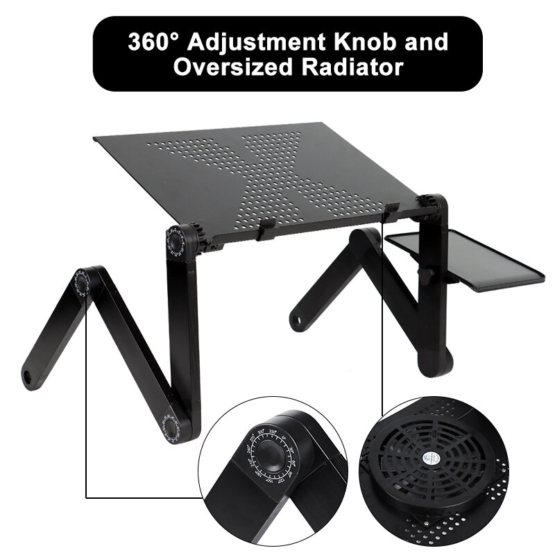 D2 Adjustable Laptop Desk Stand Portable Aluminum Ergonomic Lapdesk For TV Bed Sofa PC Notebook Table Desk Stand With Mouse Pad