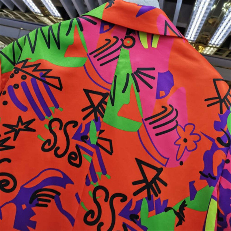 Chaqueta de dibujo grafiti para mujer, Chaqueta de traje de manga larga con una hilera de botones, ropa de calle femenina, abrigo suelto, moda de otoño