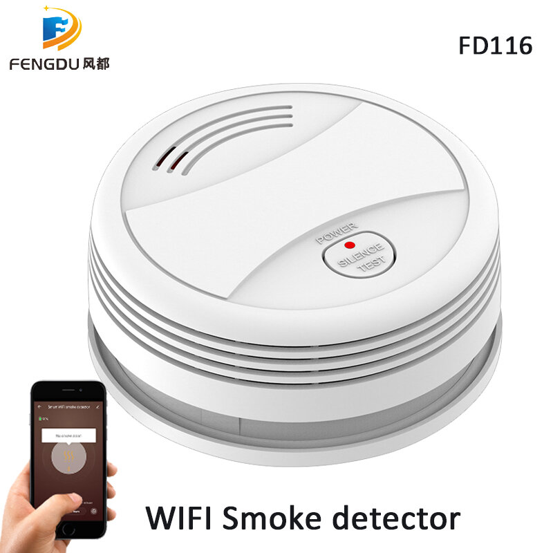 Detector de humo con WIFI, 2 piezas, Tuya APP, Sensor de alarma de incendios, protección de humo independiente, Control remoto para Android e IOS