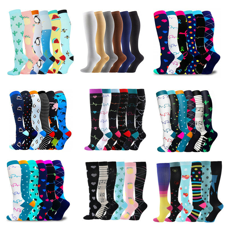 6 Pairs Compression Socks Women Knee High 30mmHg Anti Fatigue Relief Diabetes Varicose Veins Running Sports Compression Stocking