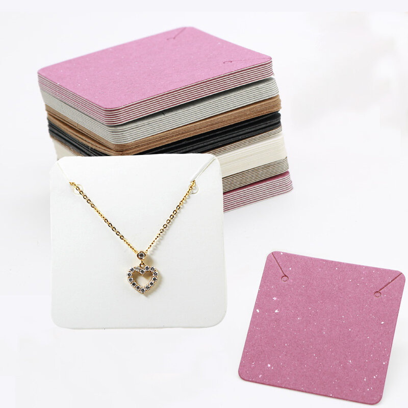 Cartões de papel kraft para exibição de joias, colar artesanal de 5x5cm com etiquetas de preço, porta-cartão, papelão e embalagem