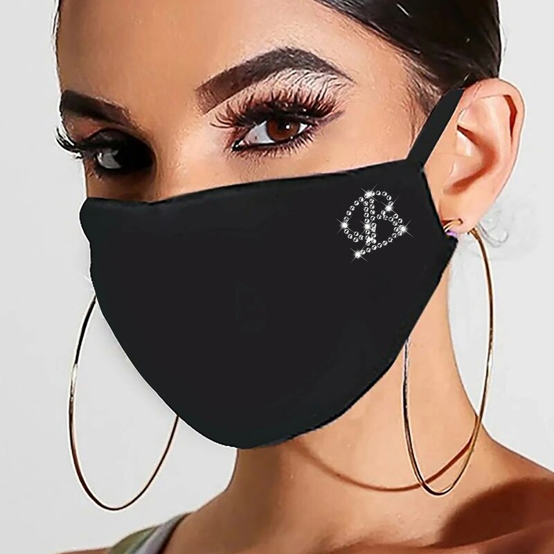 Mascarilla A-X Brief E-lement Strass Muster Gesicht Maske Mode Frauen Mund Maske Baumwolle Schwarz Masken Mund Caps Waschbar