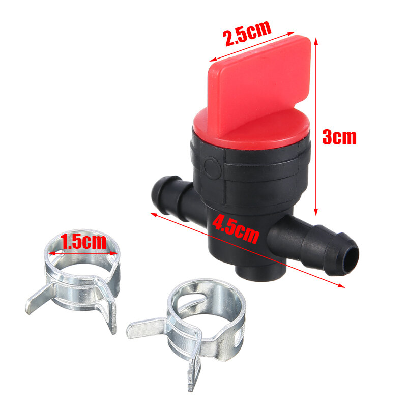 Пластиковый прямой запорный клапан для газонокосилки 1/4 дюйма, переключатель бензинового клапана для газонокосилки + 2 шт. зажимов для шланга