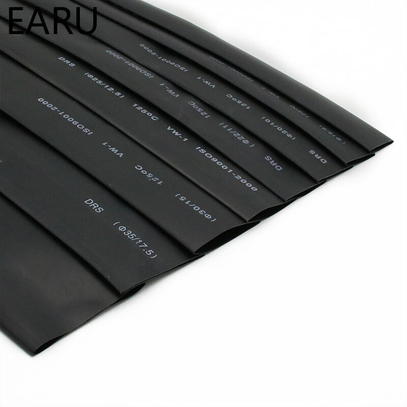 黒の熱収縮チューブケーブル,長さ2:1,15mm,16mm,18mm,20mm,22mm,25mm,28mm,30mm,35mm,40mm,直送