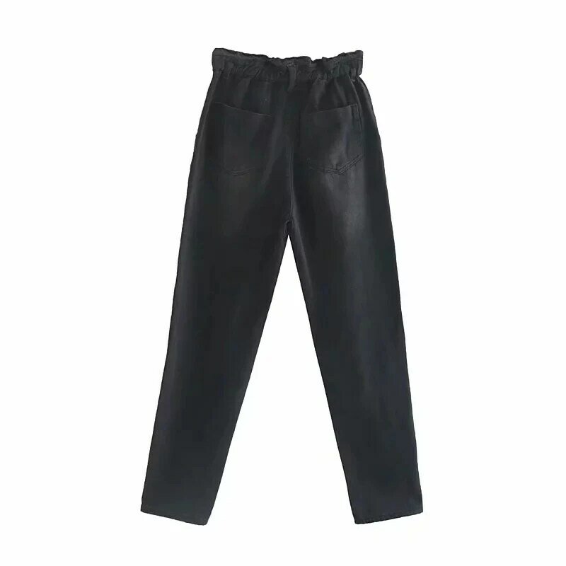 Seca de la calle recoger bolsillos en la cintura mamá jeans Mujer pantalones vaqueros de cintura alta lavado vintage loose harem vaqueros Leggings