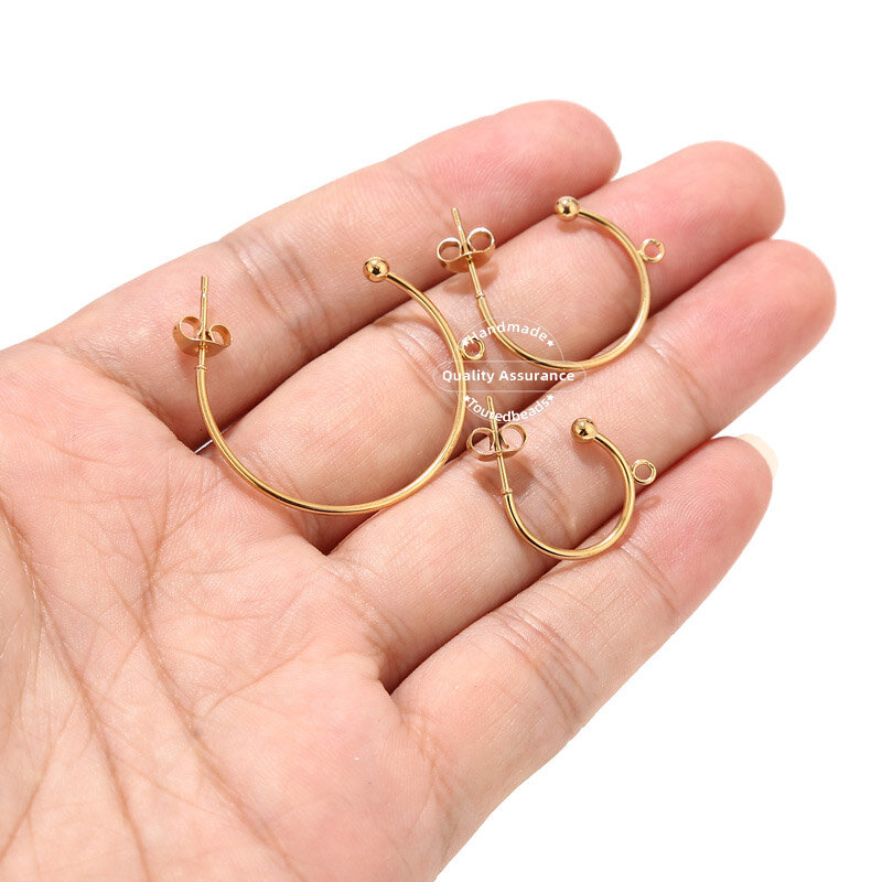 10Pcs Rvs Vergulde C Vorm Huggie Earring Berichten Anti-Allergie Stud Oorbellen Componenten Voor Diy Vrouwen sieraden Geschenken