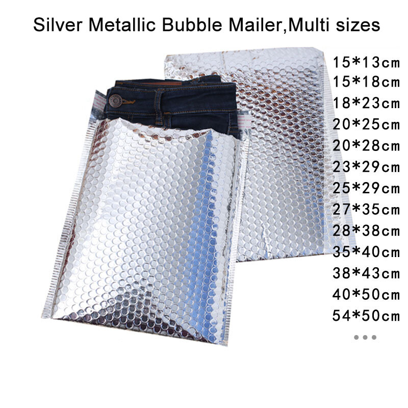 10PCS Silver Metallic Bubble Mailer Gift Packaging Courier Envelopes Cloth Shipping Bags Foil Cushion Padded Shipping Envelopes