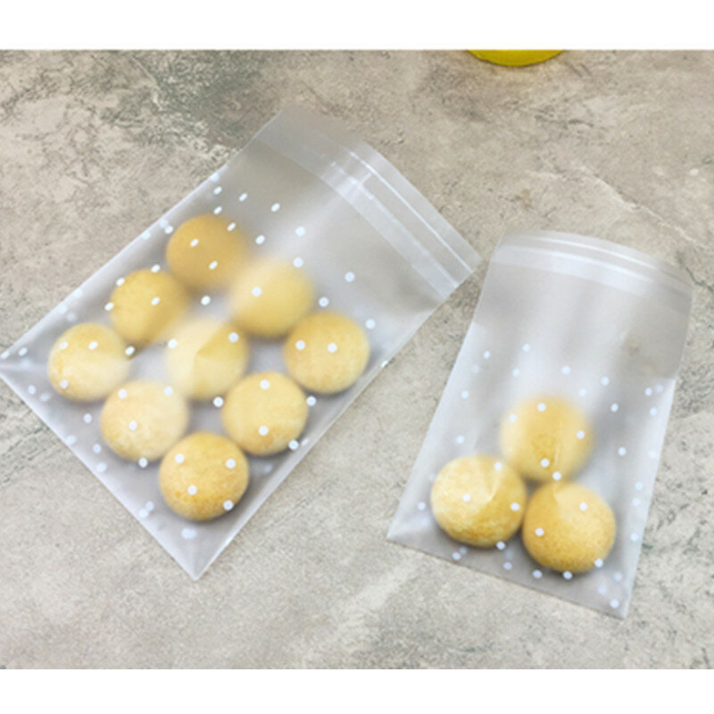 Vogvigo 100pcs Transparent Cellophane Polka Dot Candy Cookie Gift Bag with DIY Self Adhesive Pouch Wedding Birthday Party