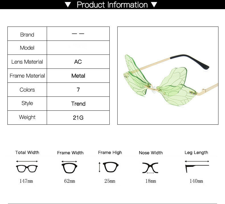 New Fashion Dragonfly  Sunglasses Women Men Brand Design Rimless Wave Eyewear Luxury Trending Narrow Sun glasses