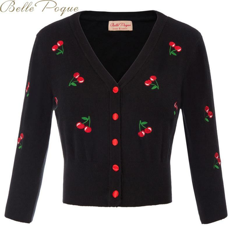 Belle Poque 10 Colors Spring Autumn Cardigan Women Cherries Embroidery Knitted Cardigans Casual Long Sleeve Tops Pull Sweater