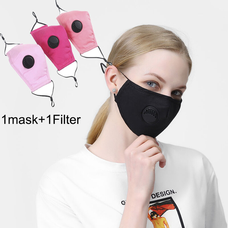 Pm2.5 Adult Big Mouth Black Face Fabric Masks Vintage Print Reusable Protection Dust Washable Women Masks Proof Mask