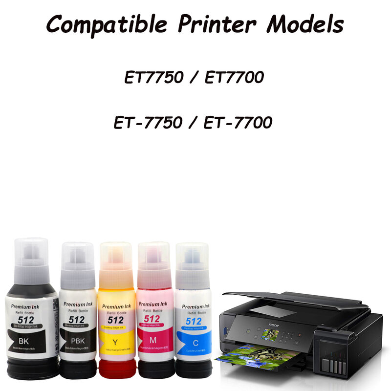 YC Compatible for Epson T512 Ink Bottles 512 T512020 T512120 T512220 T512320 T512420 work in Expression Premium ET-7700 ET-7750