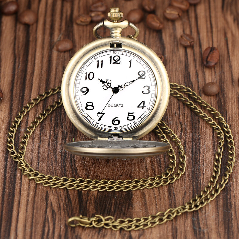 Reloj de bolsillo de cuarzo y bronce para hombre y mujer, pulsera con diseño Retro de 9 3/4, números arábigos, esfera fina, cadena colgante, collar, regalo