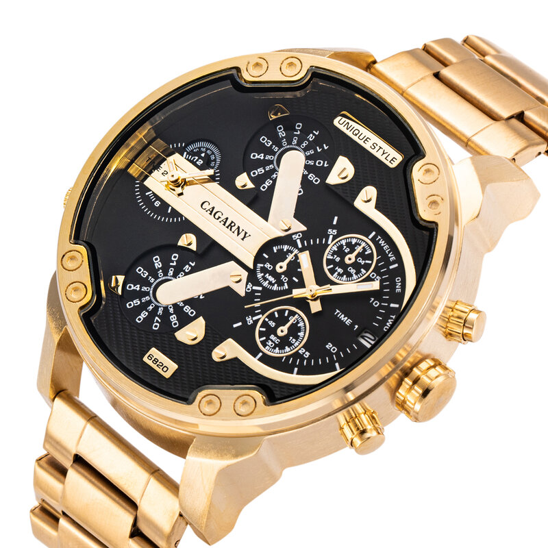 Cagarny Dual Display Luxus Uhr Männer Sport Quarz Uhr Mode Herren Uhren Gold Stahl Uhr Relogio Masculino Dropshipping