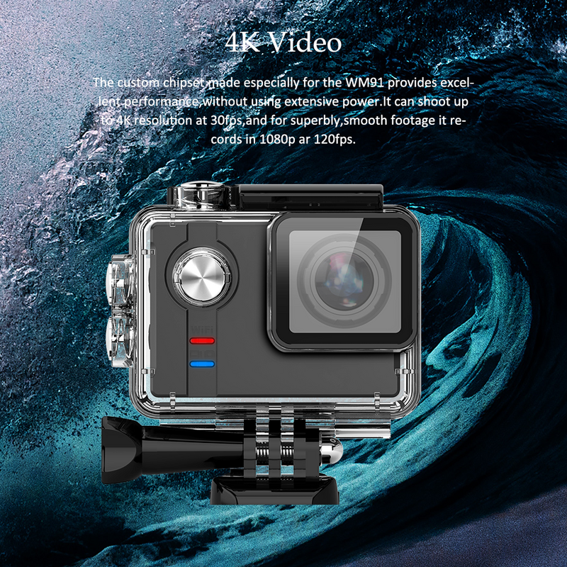 WIMIUS WIFI Action Sport Kamera 4K Ambarella Prozessor Ultra HD Action Cam 60m Unterwasser Wasserdichte Motorrad Helm Kamera