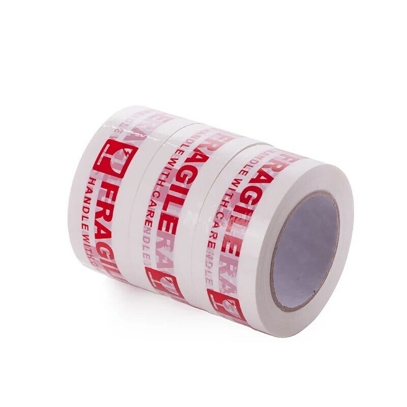 Cinta de embalaje de 5cm x 100m, cinta de advertencia blanca y delicada, Bopp con FRAGILE utilizado para suministros de advertencia y embalaje para oficina y escuela