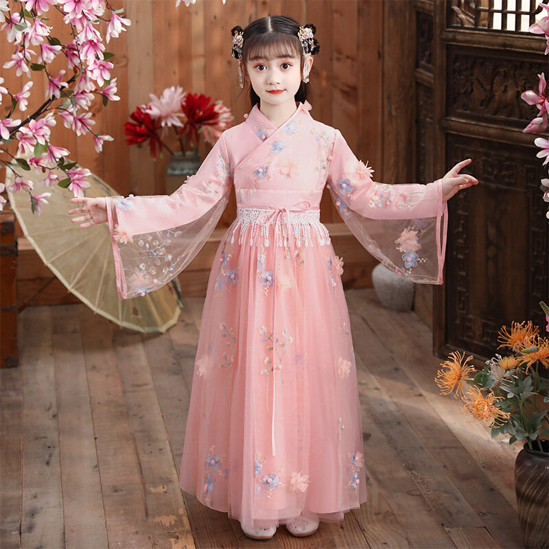 Nova Antiga Hanfu Menina Outono Inverno Vestido Retro Estilo Chinês de Fadas Princesa Saia Festa Noite Desempenho Bordado Vestido