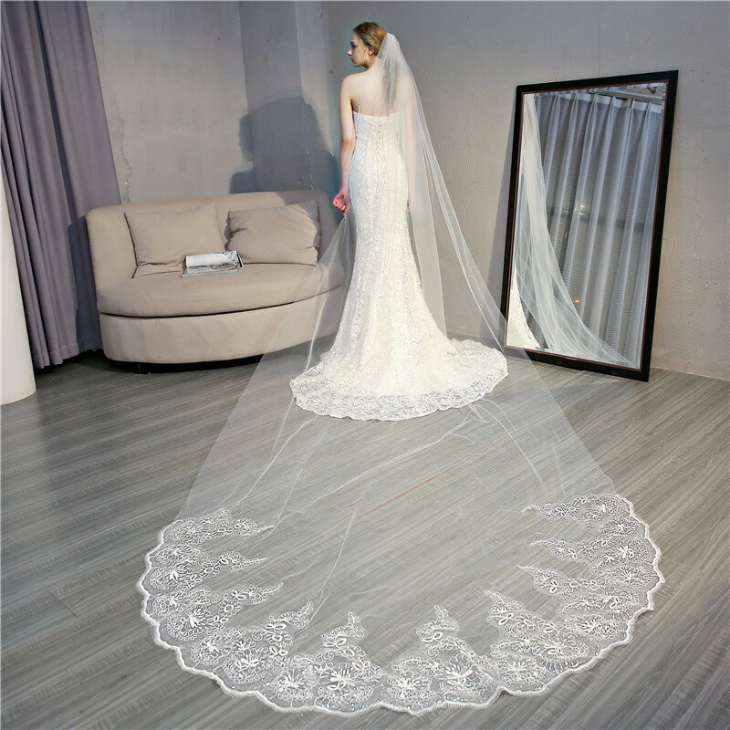 Однослойная белая свадебная вуаль Lvory с кружевной каймой и аппликацией, длиной 3 м, свадебная фата с гребнем, дешевые свадебные аксессуары для женщин