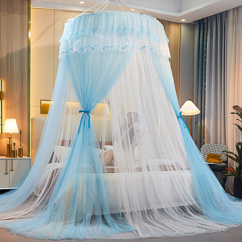 Canopy de cama dobrável na cama, duas cores, mosquiteiro pendurado, cortina de renda de fada elegante, cortina Princess Tent
