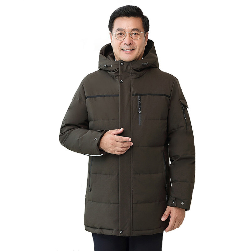 -25 Degree Middle-aged Men Winter Down Jacket For Father Plus Size 4XL White Duck Down Coat Hooded Thick Windproof Jacket Men