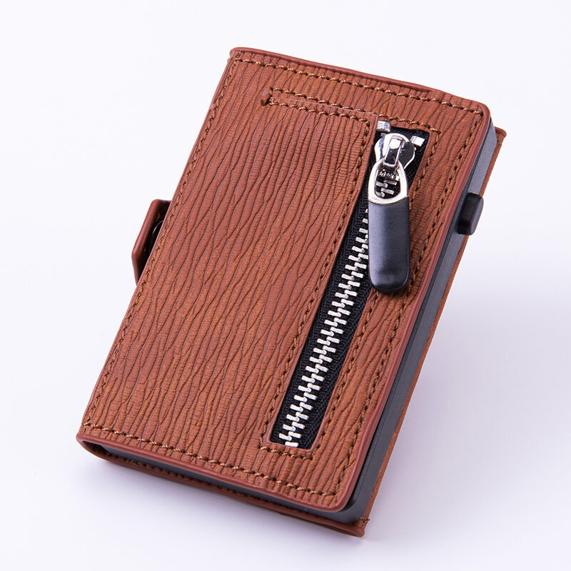 Customized Engraving Wallet RFID Credit Card Holder Hasp Single Box Smart Wallet Men Automatic ID Card Holder Zipper Coins Purse