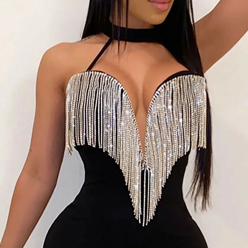 Vintage Sequin Glitter Women Deep V-Neck Sexy Bodysuit Sleeveless Women Rompers Casual Bodycon Playsuit Club Party wear
