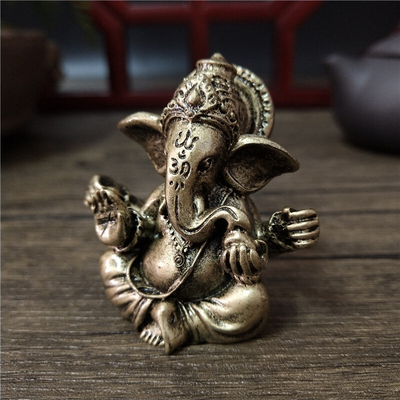 Brązowy kolor bóg Ganesha statua budda ozdoby słoń hinduski bóg rzeźba figurki dekoracja biurowa posągi buddy