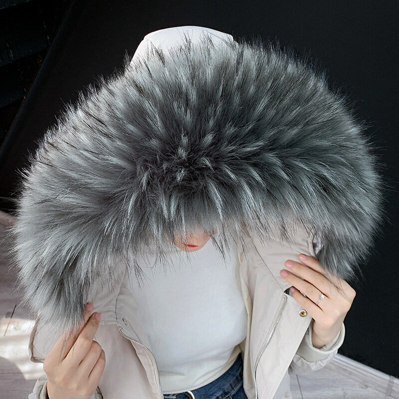 Blinger-Cuello desmontable de piel sintética de mapache para mujer, abrigo de invierno con capucha, cuello falso decorativo, cuello falso personalizado