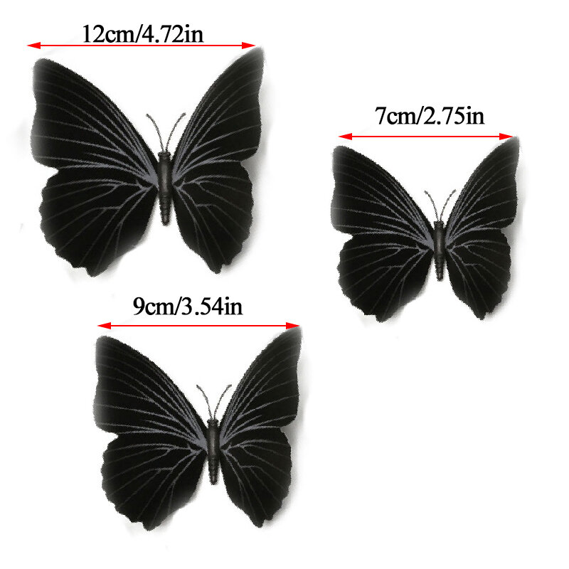 Adesivo de parede de borboletas pretas 12 embutidas, bonita adesivo de borboleta com pino para quarto de criança, decalques de parede, decoração de casa