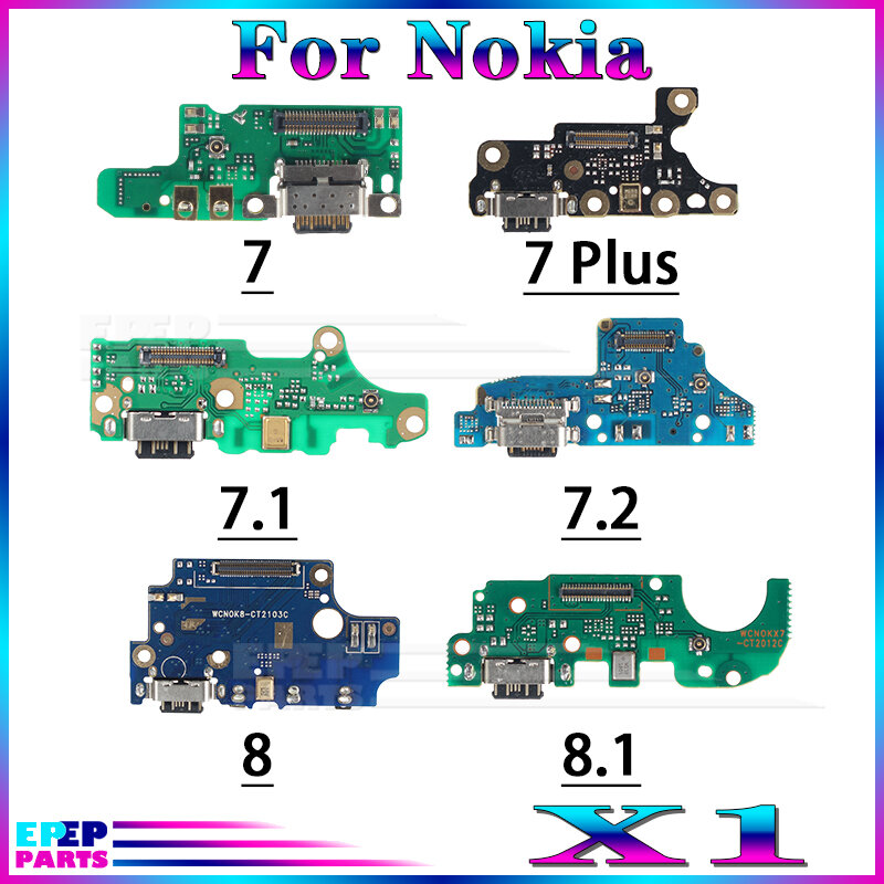 Puerto de carga USB para Nokia 7 Plus 7,1 7,2 8 8,1, Conector de base, Cable flexible, módulo de placa de carga, 1 Pce