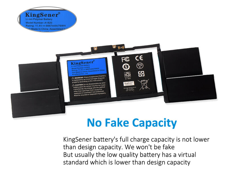 KingSener 76WH A1820 Laptop Battery For APPLE MACBOOK PRO 15" A1707 2016 2017 Year 11.4V 6667mAh