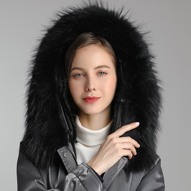 Ubrania damskie futrzany płaszcz zimowy kobiece naturalne kołnierz z futra szopa z kapturem futro królika reks kobiece długie kobieta parki 2021