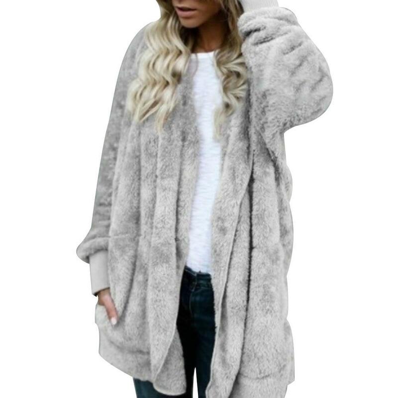 80% Hot Sales! Winter Vrouwen Vest Jas Plus Size Solid Faux Fur Coat Hooded Lange Mouwen Herfst Winter Warme Jas