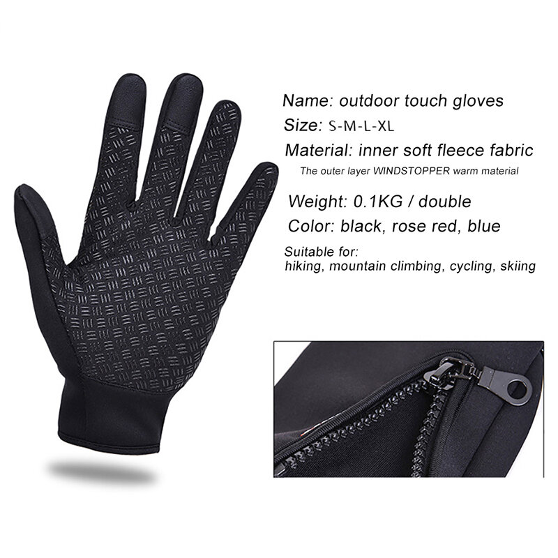 Gants thermiques unisexes pour le cyclisme, le vélo, le ski, le camping en plein air, la randonnée, les sports d'hiver, les doigts complets, les écrans tactiles, les gants chauds
