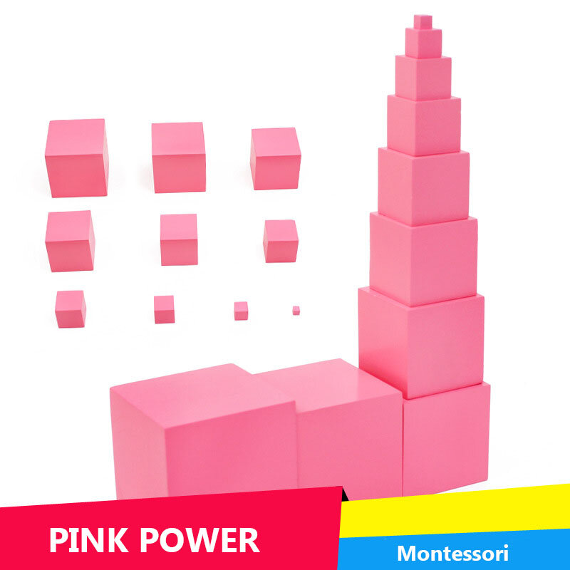 Montessori drewniana różowa wieża Puzzle matematyka zabawki drewniana kostka przedszkole wczesna edukacja pomoc dydaktyczna dzieci prezenty dla dzieci