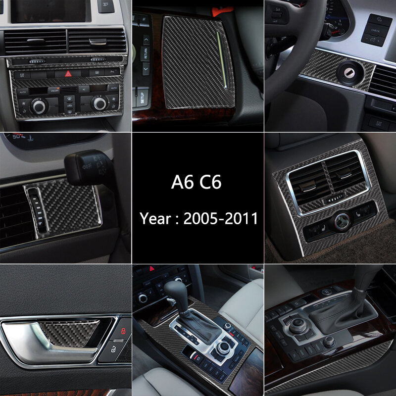 ألياف الكربون لأودي A6 C5 C6 سيارة التصميم الداخلية والعتاد التحول تكييف الهواء CD لوحة أزرار غطاء مسند اليد تقليم سيارة ملصقا