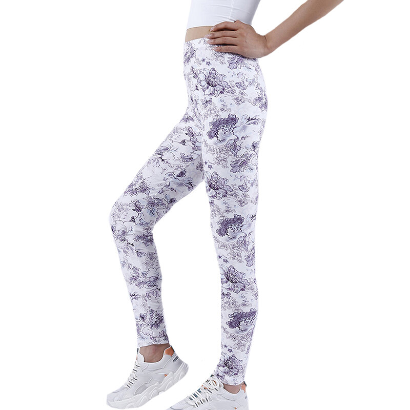 YGYEEG – Leggings Push Up taille haute pour femmes, pantalon de Sport, Fitness, course à pied, blanc, gris, motif fleur de pivoine imprimé, bas en tricot