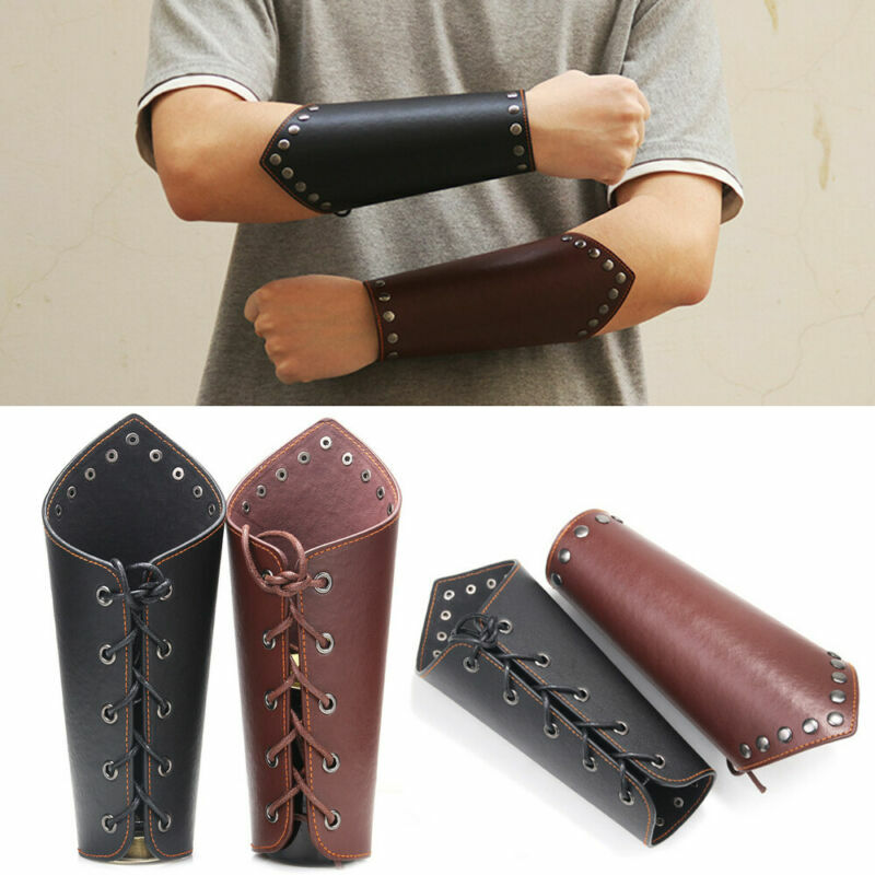 1PC Faux Leather Arm Guards Medieval Knight Bracers Leather Gauntlet Wrist Sleeve