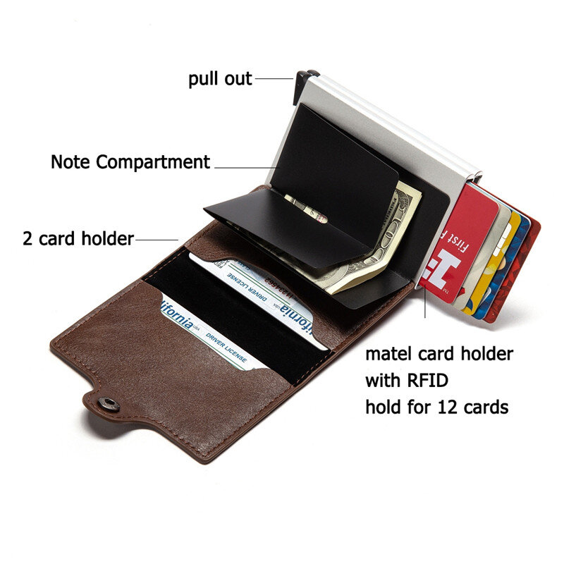 Customized Name RFID Business Wallet Credit Card Holder Aluminium Box Case Card Holder Money Clip Purse Man Women Leather Wallet